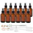 STARSIDE 4 oz Amber Glass Spray Bottles (12 Pack) - Leak Proof Fine Mist Sprayer for Face, Hair, Essential Oils - Includes Funnels, Droppers, Labels & Brush