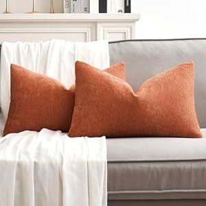 MIULEE Pack of 2 Orange Decorative Pillow Covers 12x20 Inch Soft Chenille Couch Throw Pillows Farmhouse Cushion Covers for Home Decor Sofa Bedroom Living Room
