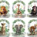 ZOIIWA 60PCS Jungle Safari Party Plates 7inch Wild Animals Birthday Paper Dinnerware Plate Set Safari Animal Themed Decorations for Boys Girls Baby Shower Supplies Gender Reveal Kids Birthday Favors