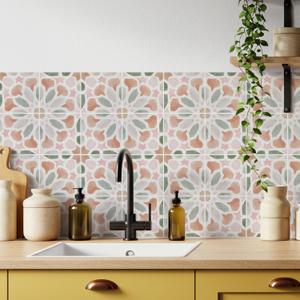 30 Pack, 4x4 Inch Pastel Boho Tile Stickers, Watercolor Peel and Stick Vinyl for Backsplash, Stairs & Furniture