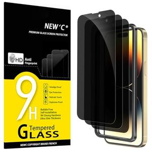 NEW'C 3 Pack Privacy for iPhone 14 Pro Max Screen Protector (6.7 inches), Anti-Spy Tempered Glass Film,Case Friendly Ultra Resistant, Balanced 28-Degree Privacy Angle-Easy installation tool included