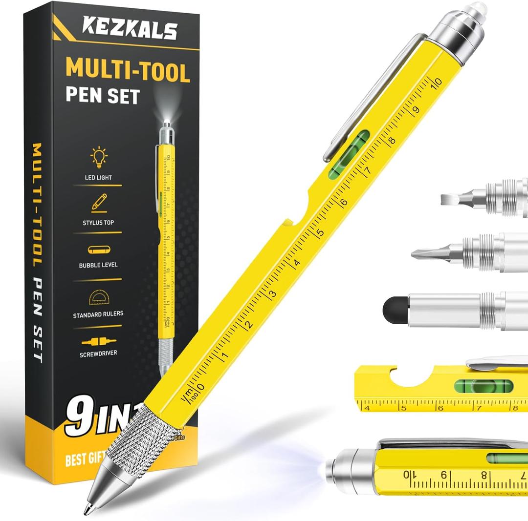 KEZKALS Valentines Day Gifts for Him, 9 in 1 Multitool Pen Gifts for Men, Mens Valentines Gifts for Boyfriend Husband, Birthday Gifts for Men Who Have Everything, Mens Gift for Dad, Cool Gadgets (Yellow)