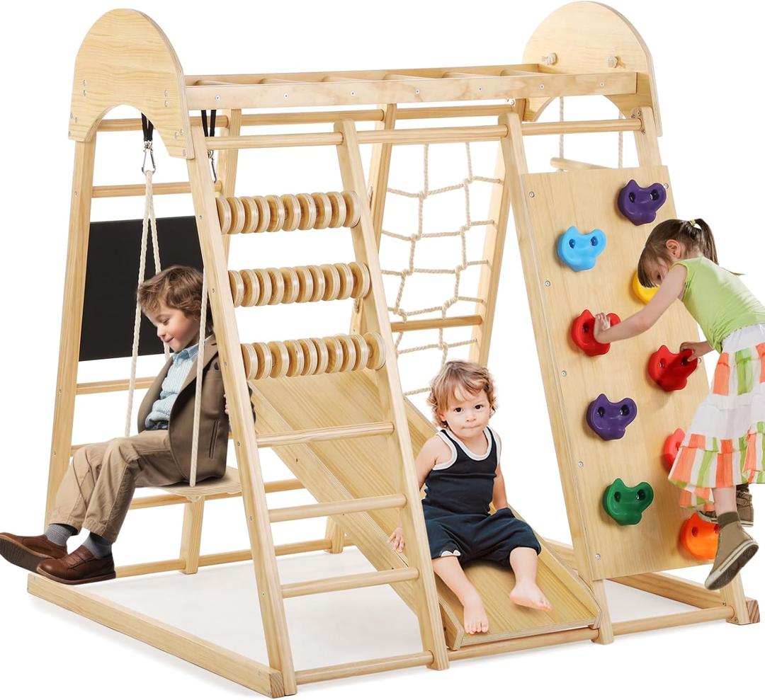 Joyibay Indoor Jungle Gym, Toddler Climbing Toys Indoor, 8 in 1 Indoor Playground Climbing Toys for Toddlers with Swing Slide Ladder Monkey Bars Playground