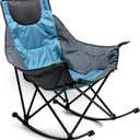 SUNNYFEEL Oversized Rocking Camping Chair, Fully Padded Patio Chair with Side Pocket, High Back Portable Lawn Recliner with Headrest, Outdoor Camp Rocker Chairs for Adults Heavy Duty 500 LBS (1 PC, Blue)