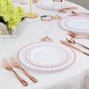 WDF-125PCS Rose Gold Plastic Silverware&Disposable Plastic Plates - Disposable Plates include 25 Dinner Plate,25 Salad Plate,25 Forks, 25 Knives, 25 Spoons for Mother's Day Wedding Party Birthday