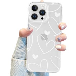 Compatible with iPhone 12 Pro Case, Cute White Love Heart Clear Design for Girls Women Soft TPU Slim Fit Shockproof Protective Cover