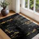 RELEANY Washable Area Rugs 3'x5' Non-Slip Modern Abstract Soft for Living Room Entryway Bedroom Nursery, Print Pattern, Dark Black Gold