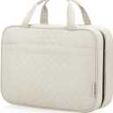 Travel Size Toiletry Bag for Women, Portable Cosmetic Bag with Hanging Hook, Travel Essentials Water-resistant Makeup Organizer for Accessories, Shampoo, Full-size Container, Toiletries (Large, Beige)