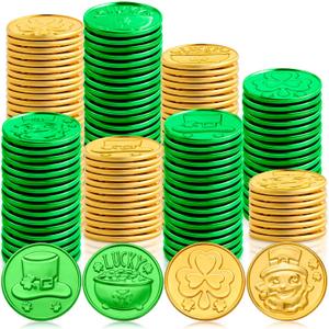 JOYIN 120 PCS St. Patricks Day Coins, Green and Gold Coins with Shamrock, Leprechaun, Cauldron and Hat Patterns for St Patrick Party Decorations, Accessories