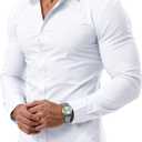 PLEPAN Men's Dress Shirt Slim Fit Stretch Stain Proof Wrinkle-Free Long Sleeve Business Wedding Button Down Shirts (White, M)