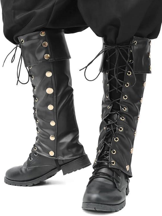  Pirate Boot Covers with Studs Medieval Renaissance PU Leather Halloween Costume Boots Tops Men
