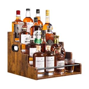 4-Tier Bottle Display Shelf, Coffee Syrup Rack Organizer, Water Bottle Organizer, Mini Bar Cabinet, Rustic Bar Shelves for Whiskey, Spirits