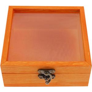 Cabilock Solid Wood Box with Glass Lid 4.72X4.72X1.96 Inches Wooden Display Case for Jewelry Keepsakes and Home Decoration (12X12X5CM)