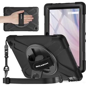 BRAECNstock for Amazon Fire HD 10 Tablet Case (13th Generation 2023) 10.1" Shockproof Protective Kids Case with Screen Protector [Rotating Hand Strap+Stand], Pen Holder,Shoulder Strap, Black