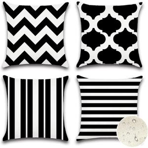 4 x OTOSTAR Set of 4 Waterproof Throw Pillow Covers 16x16 Inch Farmhouse Geometric Square Pillow Cases for Couch Patio Furniture Balcony Garden Outdoor DecorationGeometry70-Black