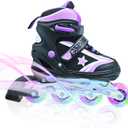 Kids Inline Skates for Boys and Girls Ages 6-12, Adjustable Beginner Skates with Light Up Wheels for Kids Youths Teen (Large(US 5-7.5), Purple)