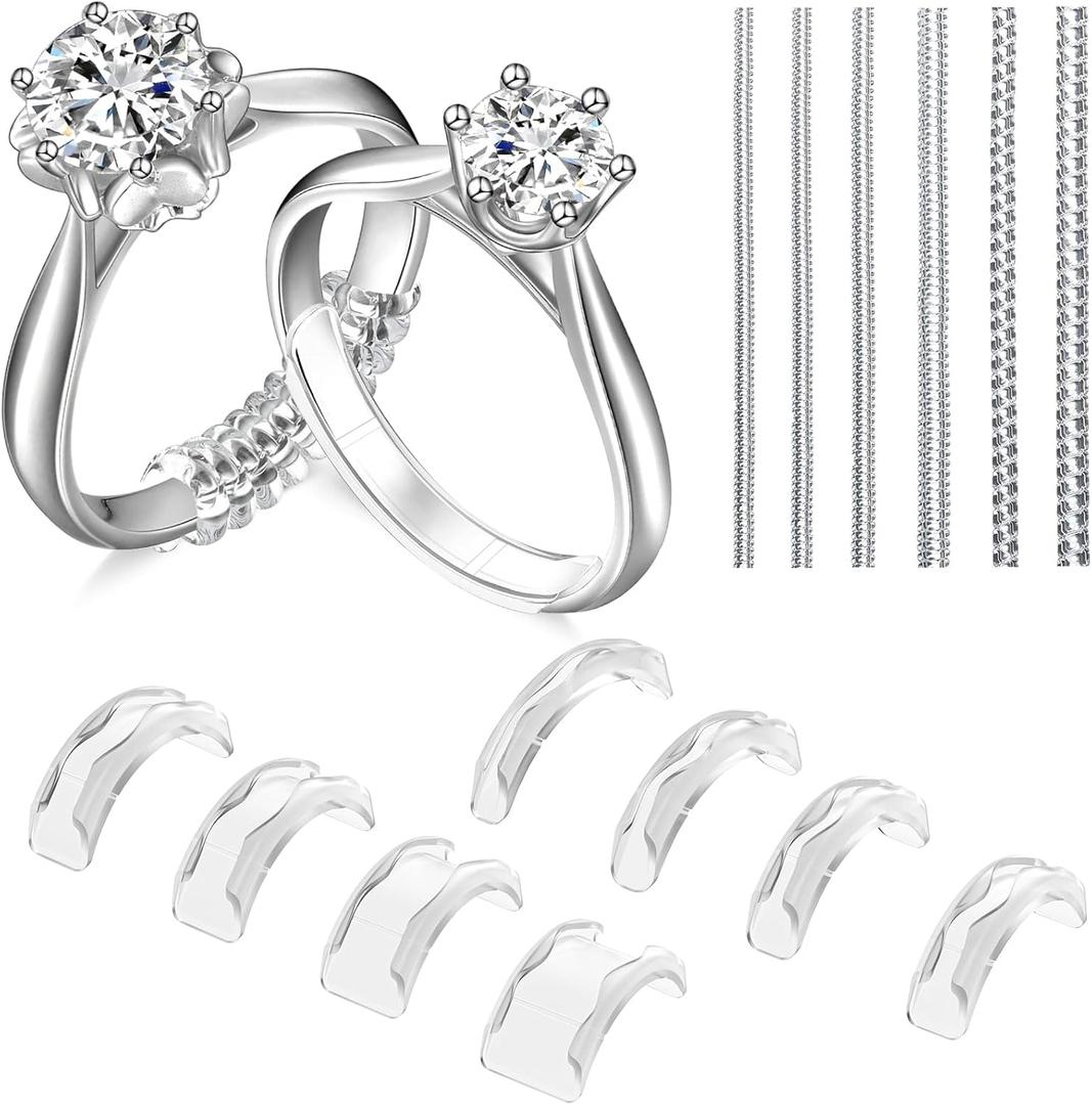 Ring Sizers for Loose Rings, 14 Pack Invisible Ring Size Adjuster Silicone, Ring Guards Spacer Tightener Resizer Fitter for Women Men, Make Ring Smaller Without Resizing Thick Band (Transparent-14PCS)