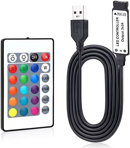 RGBZONE 5V USB RGB LED Controller, IR Wireless Remote Control, 1M(3.3FT) 4-PIN LED Controller, 5V 5050 2835 5630 LED Strip Lights