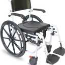 KMINA PRO - Shower Wheelchair, Adjustable Chair with Wheels for Disabled Adult, Self Propelled, Black