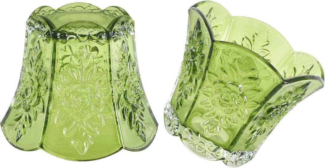 Glass Green Rose Small Lamp Shades Set of 2 Art Blown Mini Lampshades,1.3lb,3.54" Top x 5.5" Diameter x 4.72" Height,Replacement Lamp Shade for Floor Lamp Table Wall Lamp Chandelier Island Decor