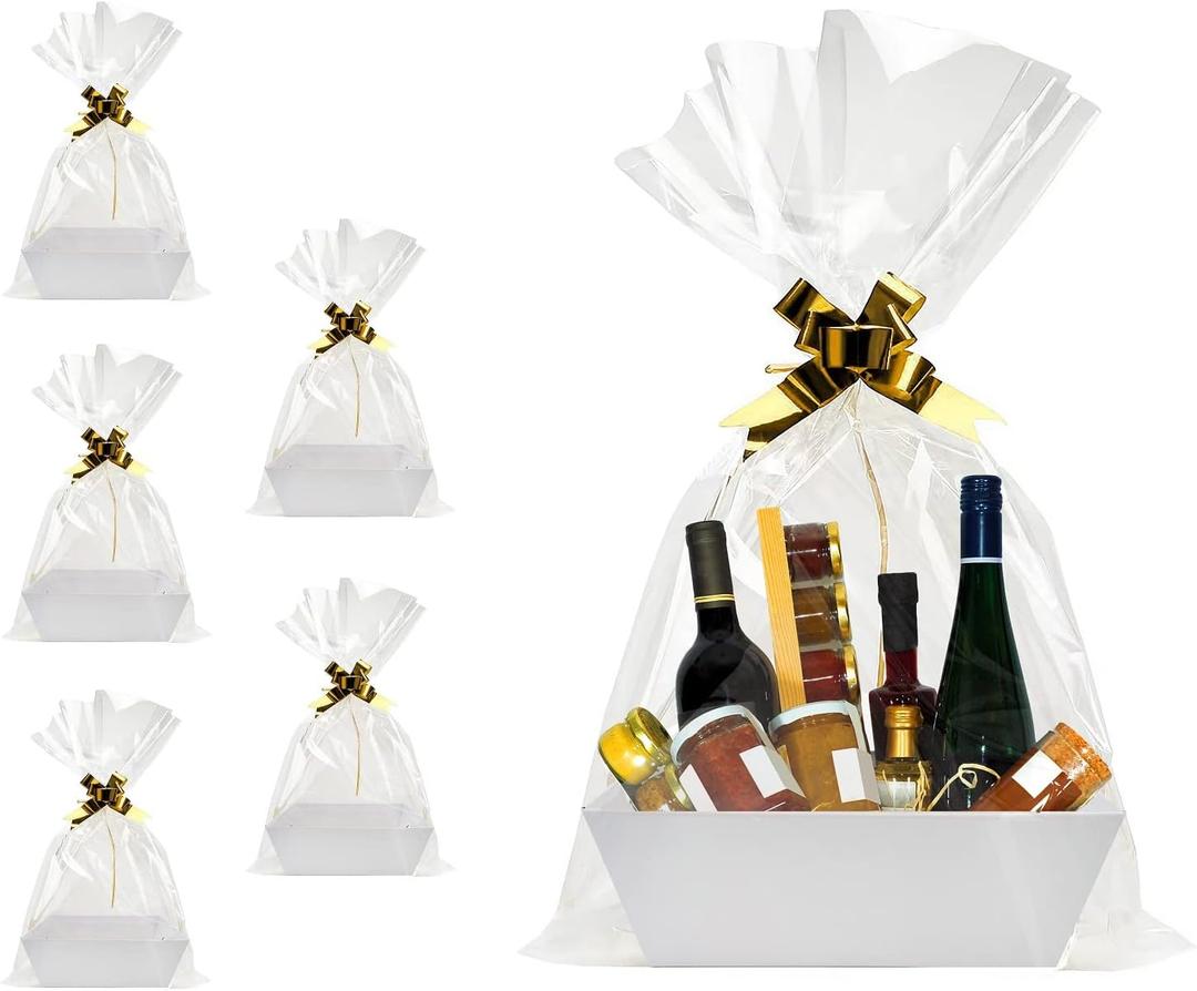 funsky Basket For Gifts Empty, 5 Pk White Empty Gift Baskets To Fill, Sturdy Cardboard Tray With Handles, Large Gift Baskets Empty Bulk For Beautiful Gifts, Christmas, Easter, Bridesmaid, Wedding