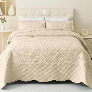 Cmfshape King Bedspread 106"x96",3 Piece King Quilt with 2 Shams,Lightweight Beige Quilt Set for All Season,Modern Coin Pattern Bedding Set(1 Quilt,2 Pillowshams) Cmfshape King Bedspread 106"x96",3 Piece King Quilt with 2 Shams,Lightweight Beige Quilt Set for All Season,Modern Coin Pattern Bedding Set(1 Quilt,2 Pillowshams)