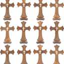 9 Inch 12 Pack Brown Wood Standing Crosses Wooden Tabletop Cross Rustic Cross for Baptism Centerpieces Home Church Decor Prayer Gifts