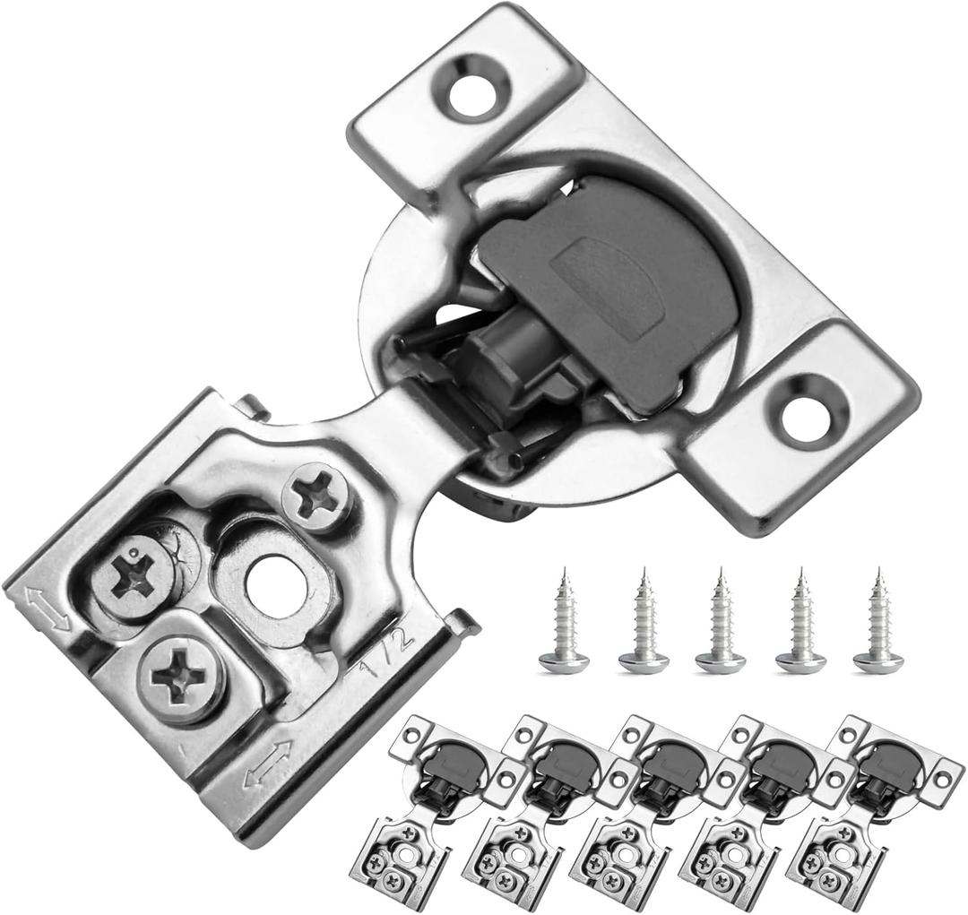 1/2 Inch Overlay Soft Close Cabinet Hinges, 6 Pack Slow Soft Close Hinges for Kitchen Cabinets Satin Nickel Hidden Self Closing Kitchen Cabinet Hinges