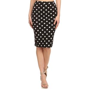 Women's Casual and Formal Polk-Dot Print High Wiasted Pencil Skirt Made in USA (Medium, Black-white)