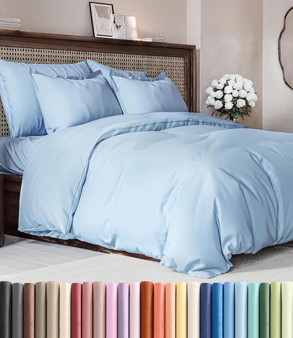 Duvet Cover King Size Set - Extra Soft King Duvet Cover 104" x 90" with 2 Pillow Shams - Hotel Luxury, Easy Care & Fade Free w/ Zipper Closures & Ties - All Season, Comfy, Cozy & Breathable (Sky Blue)