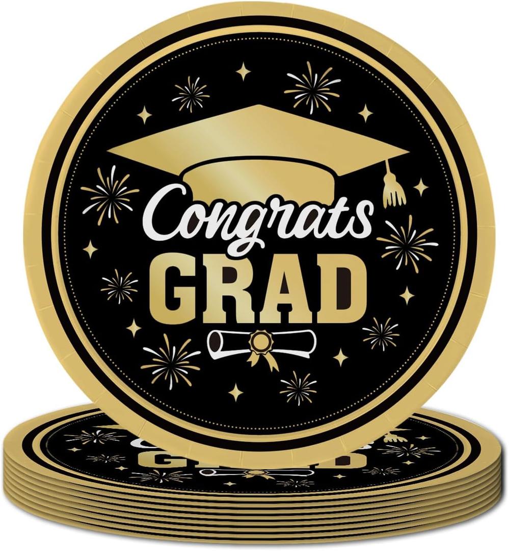 2026 Graduation Party Decorations, 50 Count Paper Plates for Congratulation Party Decor Supplies, Disposable Dinner Plates for College, High School, PhD, Nurse, Law School Graduations, 9 inch