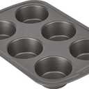 GoodCook Everyday Nonstick Steel Jumbo Texas Muffin Pan, 6-cup, Gray