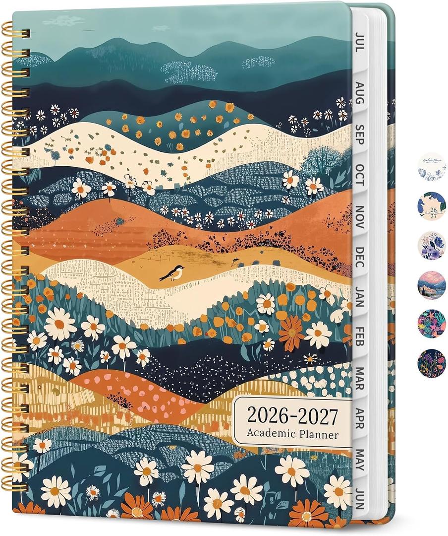 Academic Planner 2026-2027, Monthly & Weekly Jul 2026-Jun 2027 Planner | 6.3" x 8.5" Calendar Planner for Women, Hardcover Pretty Organizer for Women, School Office Home Supplies, Meadow Hills