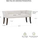 Madison Park Accent Bench for Living Room, Upholstered with Nailhead Trim, & Padded Seat Entryway Bench Small, End of Bed Bench with Back, 49.5" W x 19.25" D x 23" H, White Cream