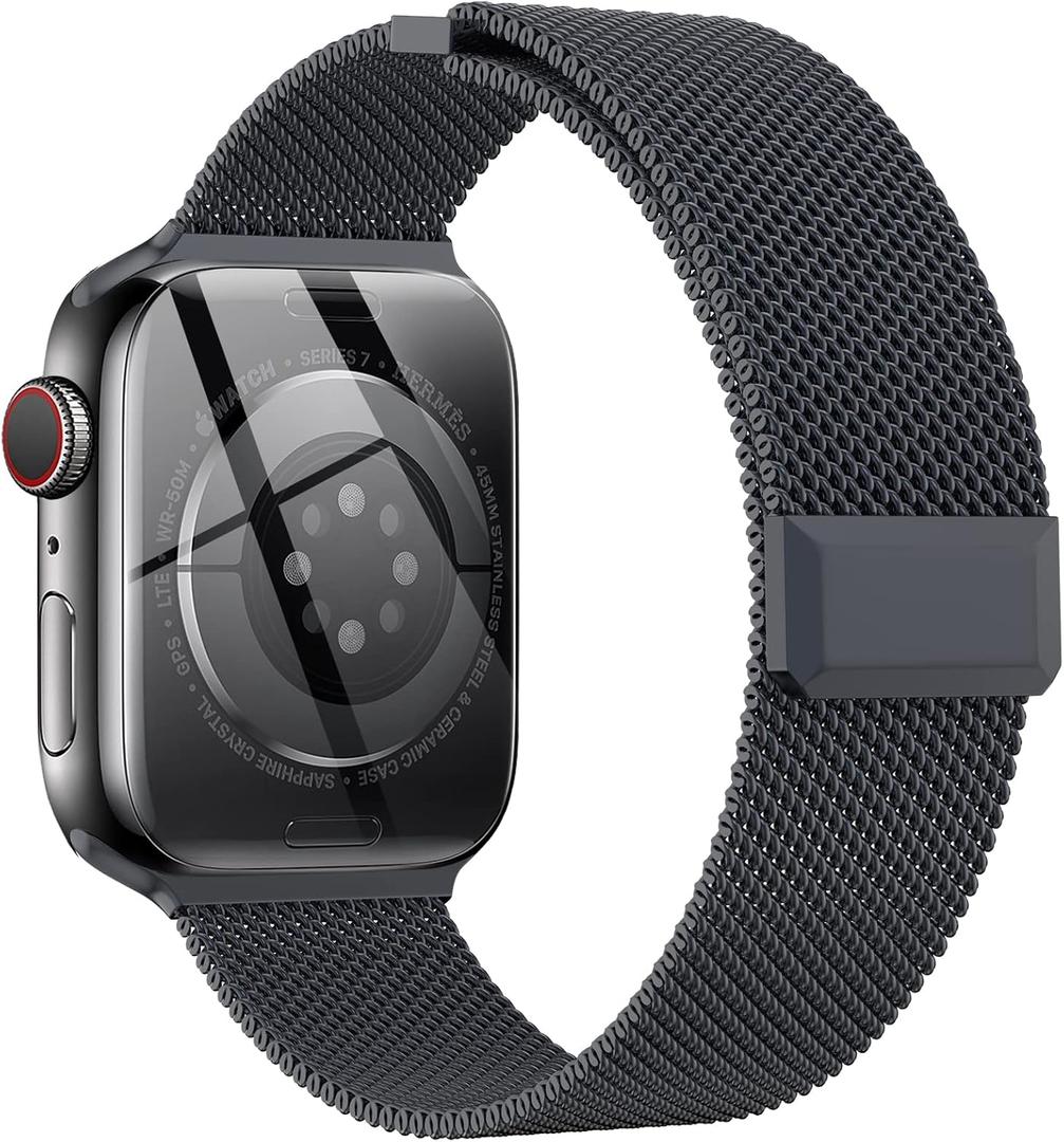EPULY Compatible with Apple Watch Band 44mm 45mm 46mm Series 10 11 49mm, Stainless Steel Mesh Loop Magnetic Clasp Bands for iWatch Series 9 8 7 6 5 4 Ultra SE3 2 Women Men - 49/46/45/44mm Space Grey