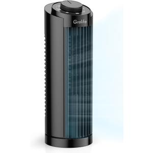 Grelife 13 Inch Tower Fan with Remote Controls, 3 Speed Settings, 90° Oscillation, 7.5 Timer, Ultra Quiet (25dB), Bladeless Design, Space-Saving for Bedroom, Office, Home, Dorm - Black