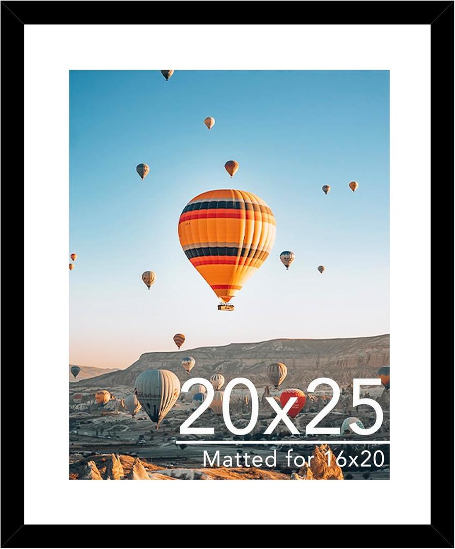 20x25 Picture Frame with 16x20 Mat, Display Photo 16x20 with Mat or 20 x 25 Without Mat, Wall Hanging Large 20 by 25 Poster Frame with Plexiglass, Black