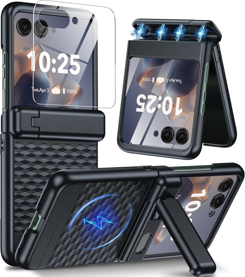 Magnetic for Motorola Razr Ultra 2025 Case [Fit for Magsafe] [Hinge ProtectionKickstand] [Built-in Screen Protector] [15FT Drop Protection] Shockproof Slim Phone Case for Moto Razr Ultra 2025(Black)