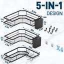 Sitlais Corner Shower Caddy 5-Pack Rustproof Metal Wall Mounted Shelves with 2 Storage Boxes & 18 Hooks, Adhesive Shower Organizer, Bathroom Corner Shelf, No-Drill, Space-Saving, Durable Black