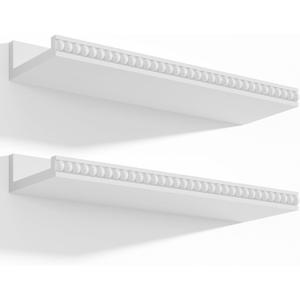 Alsonerbay White Floating Shelves Wall Mounted Set of 2, 15.7 Inch Modern White Shelves with Lip, Wood Wall Shelves with Wooden Beads for Bathroom Bedroom Living Room Nursery and More, Wooden Beads Design