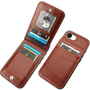 KIHUWEY Compatible with iPhone 16e/17e Case Wallet with Credit Card Holder, Flip Premium Leather Magnetic Clasp Kickstand Heavy Duty Protective Cover for iPhone 16e/17e 6.1 Inch (Brown)