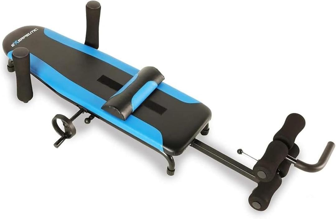 Exerpeutic Alternative Inversion Traction Table - Provides Lower Back Pain Relief Without Going Upside Down - Portable Spine Stretcher Bed for Home - 350 Lb. Capacity - Blue/Black