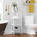 UTEX 4-Tier Ladder Shelf, Freestanding Bathroom Shelf, Open Wood Shelving Unit, Bathroom Floor Ladder Shelf (White)