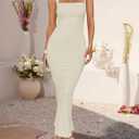 ZESICA Women's Summer Bodycon Midi Dress Sleeveless Square Neck Slim Fit Back Slit Long Cocktail Party Dresses (L)
