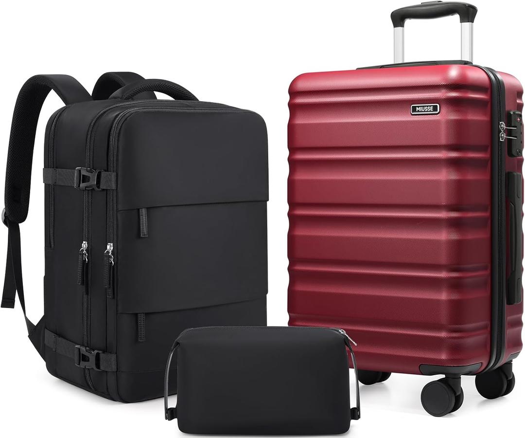 Carry On Luggage 22x14x9 Airline Approved, 3 Piece Set with Backpack