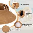 Beach Sun Hats for Women, Wide Brim Visor Hats of Paper Straw, Adjustable, Packable Ponytail Hats Floppy, for Beach Fishing Gardening Golf Hiking, Khaki (Beige)