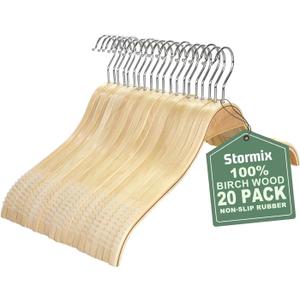Stormix 20 Pack Wood Clothes Hangers, Slim Coat Hanger with Non-Slip Rubber Grips, Saving Space Hangers for Shirt Sweater Camisole Jacket Dress Coat