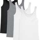 Hanes Originals Pack, Soft Cotton Rib Tank Tops for Women, 4-Pack (Large, White/White/Black/Concrete)