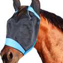 Fly Masks for Horses Equestrian Horse Supplies Horse Fly Mask with Ear Breathable Fine Mesh for Eye Protection from Insect Pests and UV Protection, Adjustable Fit for Comfort (Blue, Large)