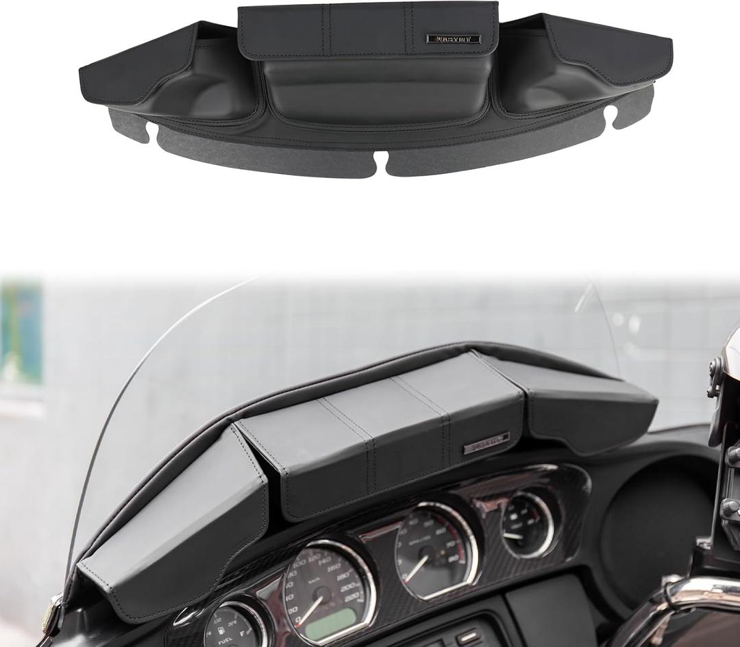 Three-Pocket Batwing Fairing Pouch Windscreen Windshield Bag Pouch Compatible with Harley Electra Glide Street Glide Ultra Limited and Tri Glide Models 2014-2024